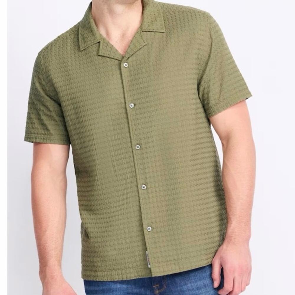 Flag & Anthem Hagerstown Textured Camp Shirt Mens M Olive Waffle NWT